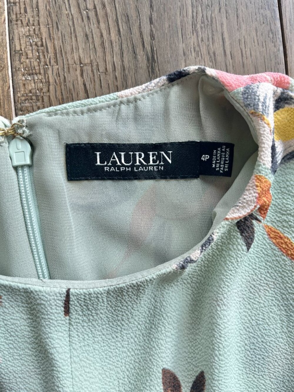 Lauren Ralph Lauren Black Label Floral Crepe Midi Dress Size 4P Green Pink Tie - Picture 4 of 8
